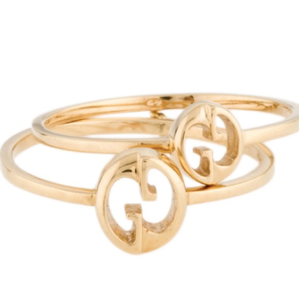 GUCCI 18K 1973 GG Double Connected Ring Set Size 6.5
